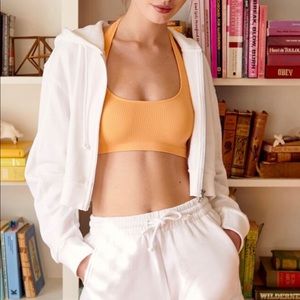 LA Hearts Side paneled cropped white hoodie